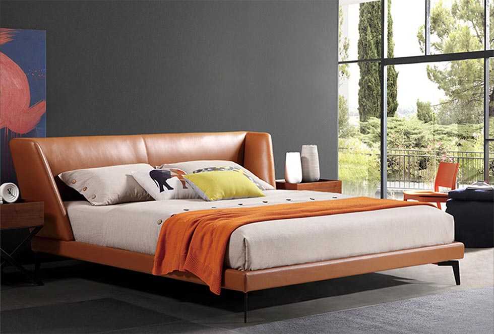 Solid Wood Genuine Leather Upholstered Bed